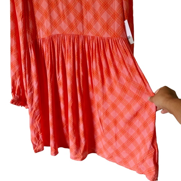 NWT BP Pink Orange Flannel Print Long Sleeve Knee Length Dress Size M - Picture 4 of 13